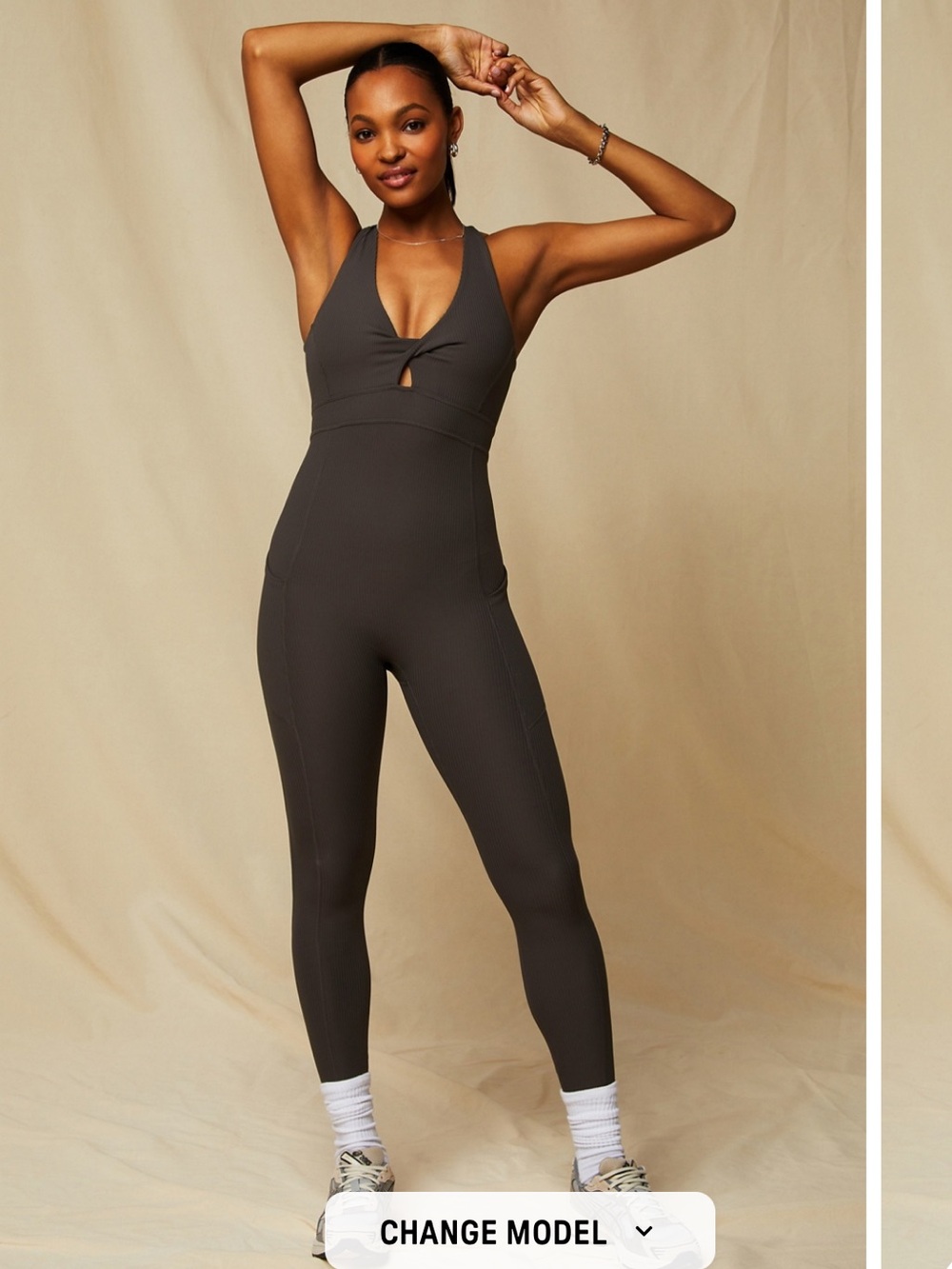 Fabletics Oasis Rib Twist Front black pockets 7/8 Jumpsuit X-Large outdoor
